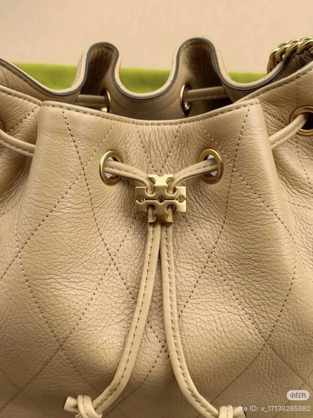 Tory Burch Beige Quilted Leather Drawstring Shoulder Bag NWT